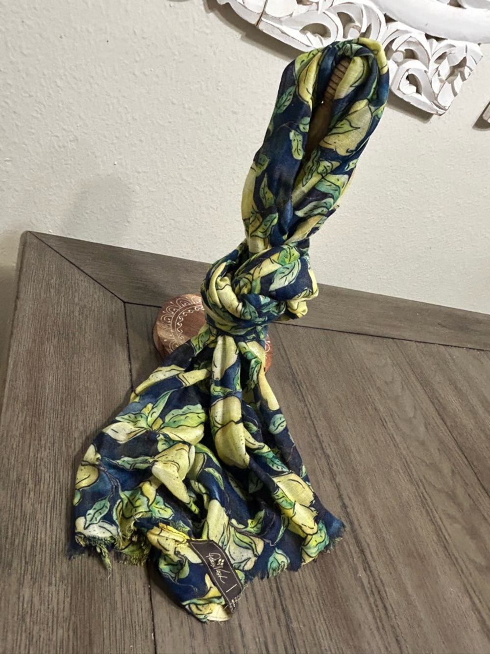 Patricia Nash Navy Scarf with Yellow and Green Floral Print